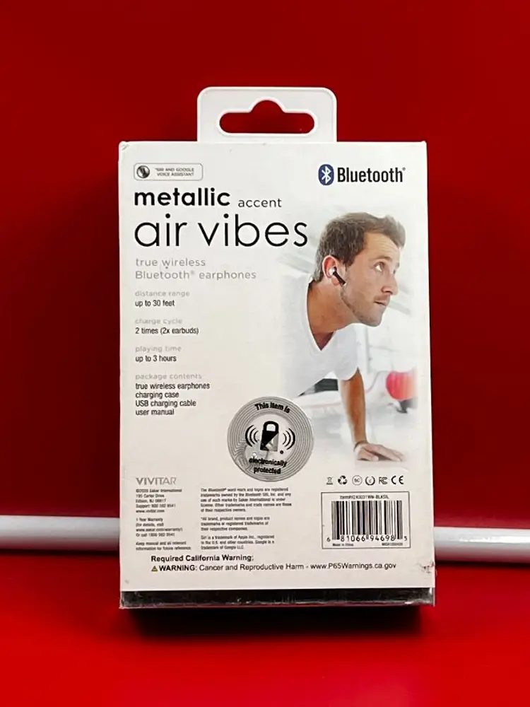 New in Box Vivitar AirVibes Metallic Accent Bluetooth Headphones - Black Silver