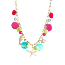 Vintage Colorful Carved Shell Bead And Sea Creature Charm Necklace