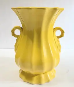 Vintage Shawnee Pottery Pedastal Double Handle Yellow Vase