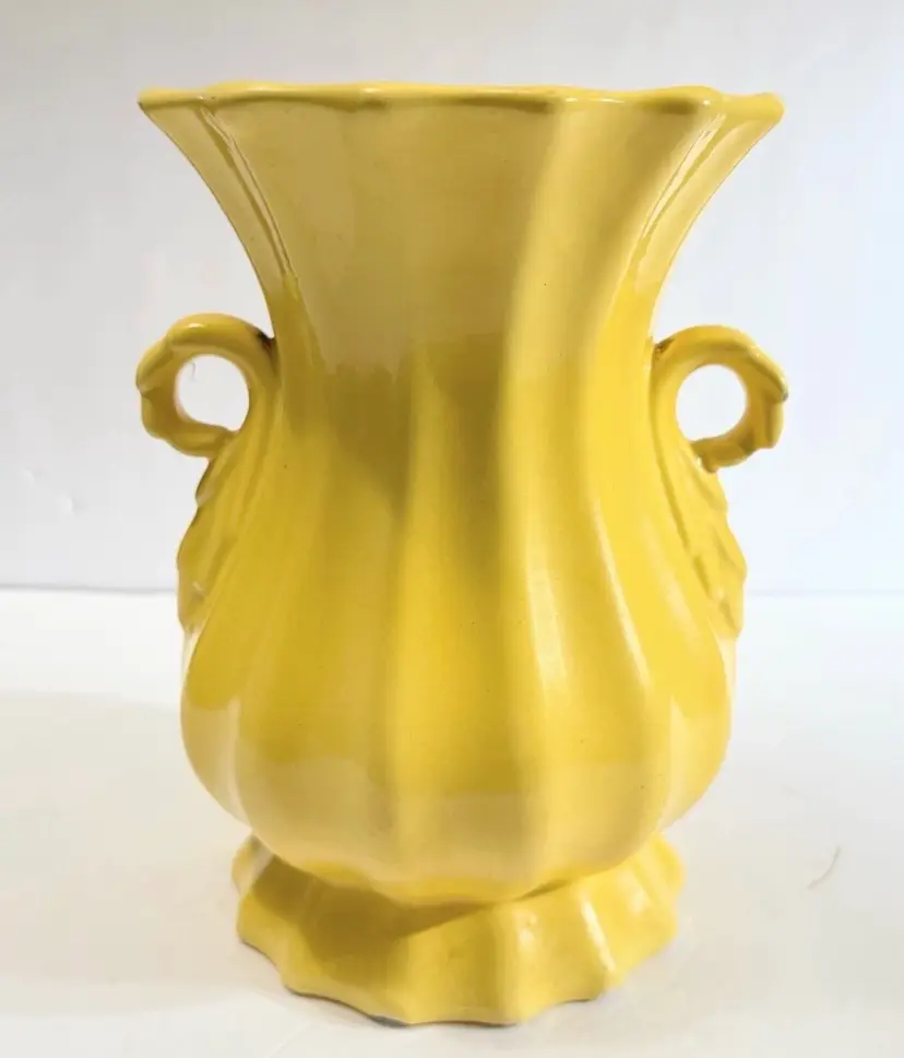 Vintage Shawnee Pottery Pedastal Double Handle Yellow Vase