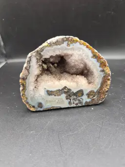 Natural Agate Geode Half With Crystal Centerpiece Felted Bottom