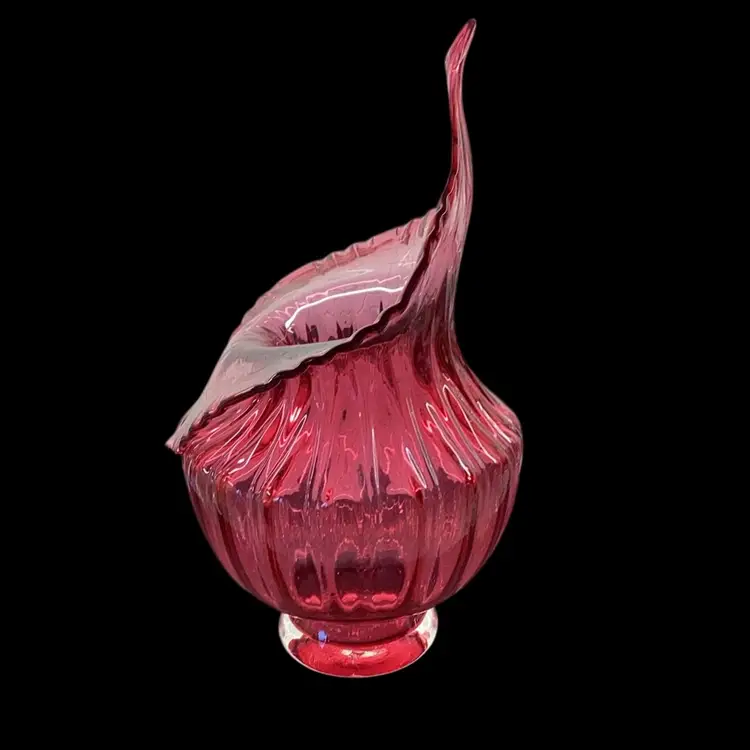 Amazing One Of A Kind Cranberry Jack In The Pulpit Vase Handmade By Angelo Rossi Glass  12.75 Inches Tall. No Chips Or Cracks