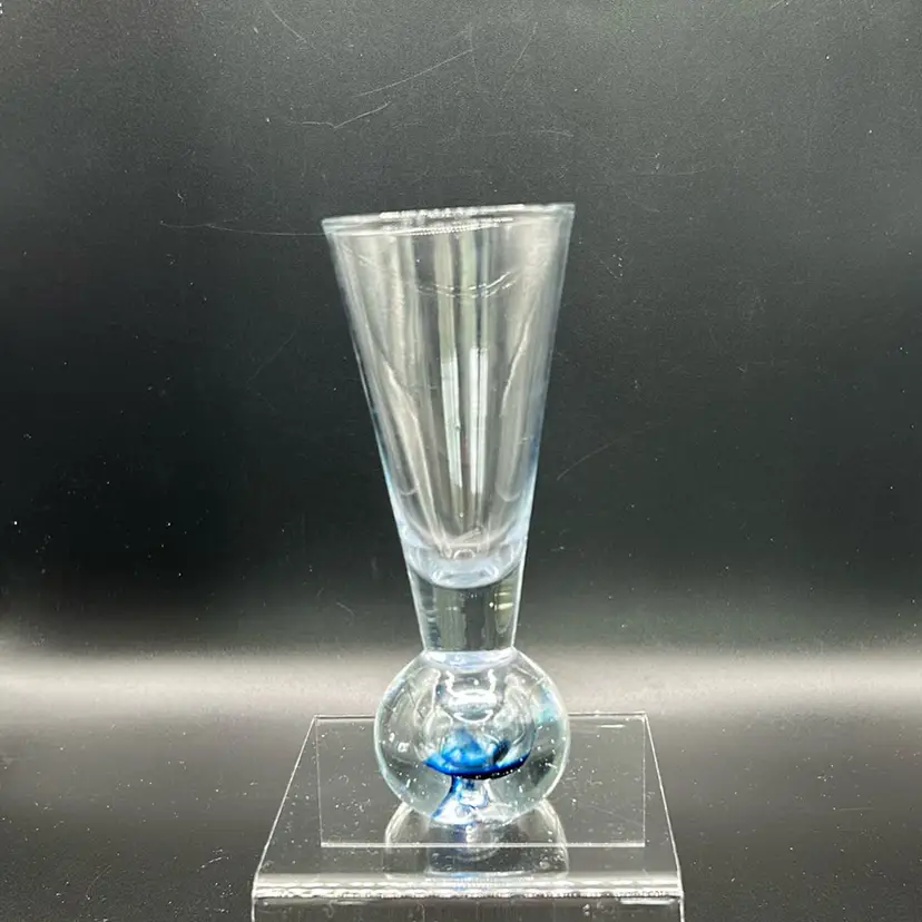 Art Glass Vase With Blue Bubble Base