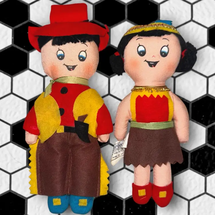 Knickerbocker Tiny Twins “Cowboy & Indian” Cloth Doll Pair HTF