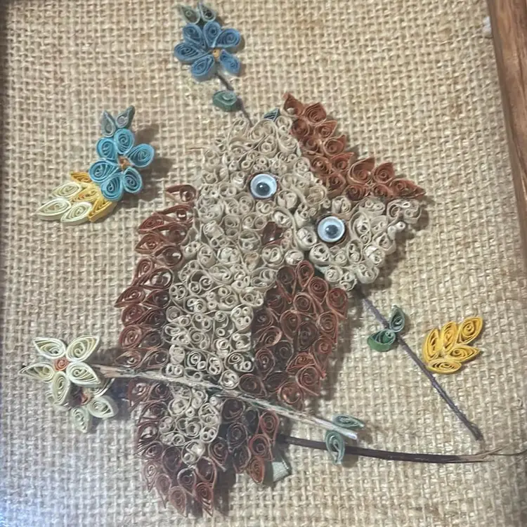 Vintage Quilling Handmade Owl On A Branch Paper Art