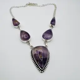 💎 Handcrafted Amethyst 5-Stone Necklace in Sterling Silver Finish 18 inches