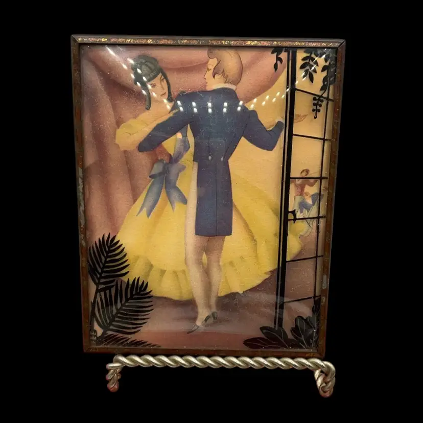 Vintage Art Deco Reverse Painted Ballroom Dance Silhouette Wall Art 5x4