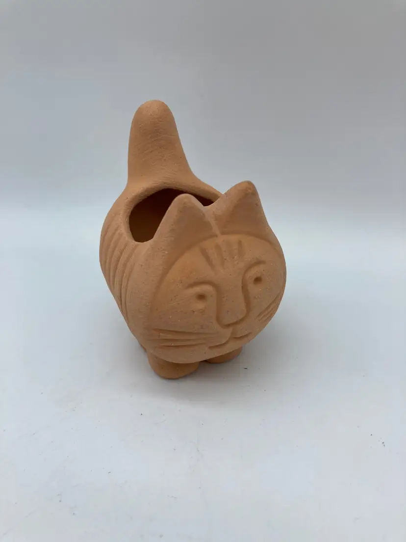 Small Lisa Larson Style Ceramic Cat Planter Orange Terracotta Sweden