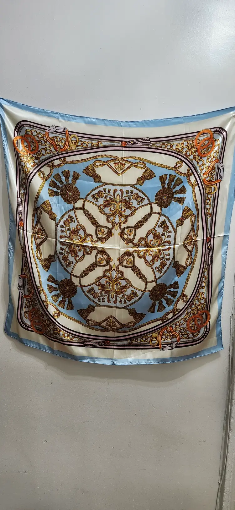 Vintage Style Floral & Rope Pattern Square Scarf - Silk Feel Head Scarf or Neck Scarf"-