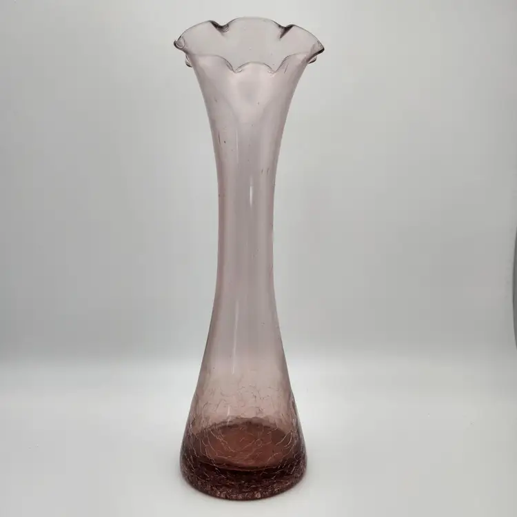 Vintage Pink Rose Crackle Glass Pattern Bud Vase