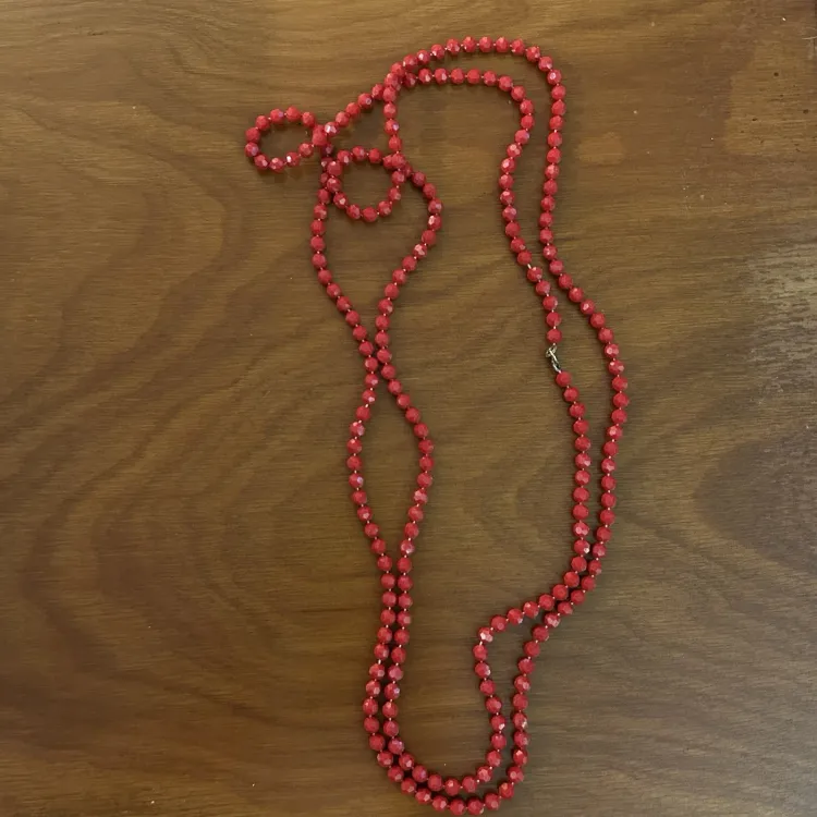 Vintage Cherry Red Necklace Bead Art Deco Retro 58”