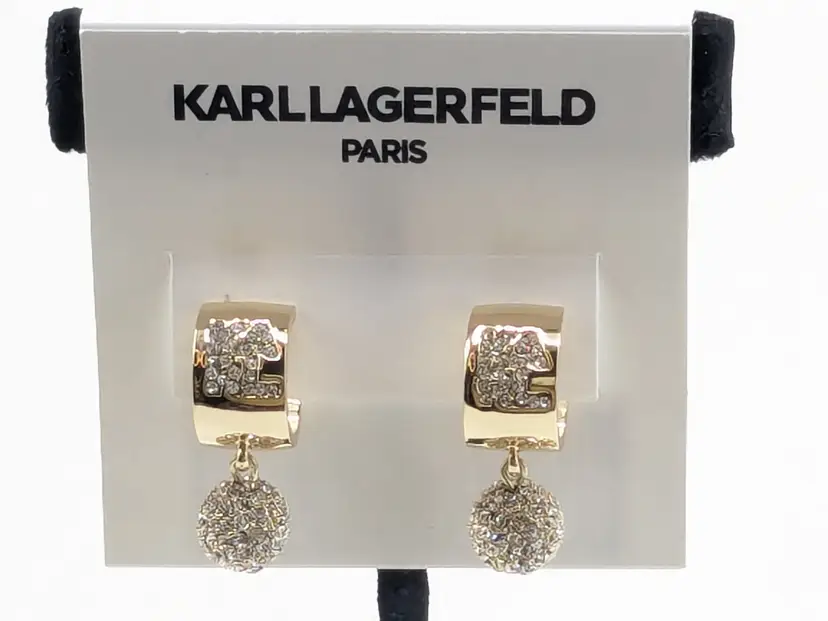 Karl Lagerfeld Paris Gold Tone Crystal Ball Drop Pierced Earrings