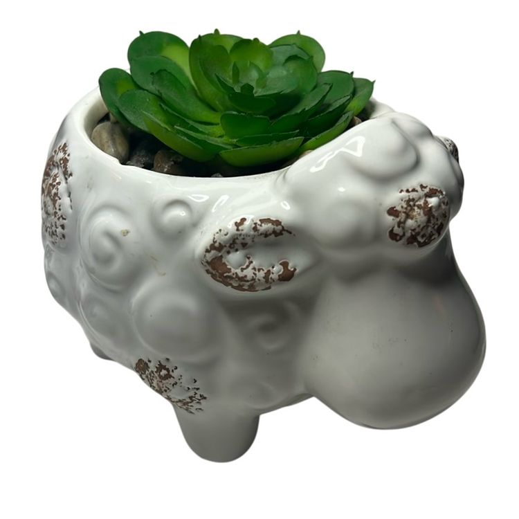 Sheep - Ceramic Succulent Planter. Faux Succulent Already In Place.