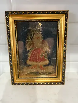 Aina Kavens Santa Artwork Folk Art Gold Frame Artist Note Signed