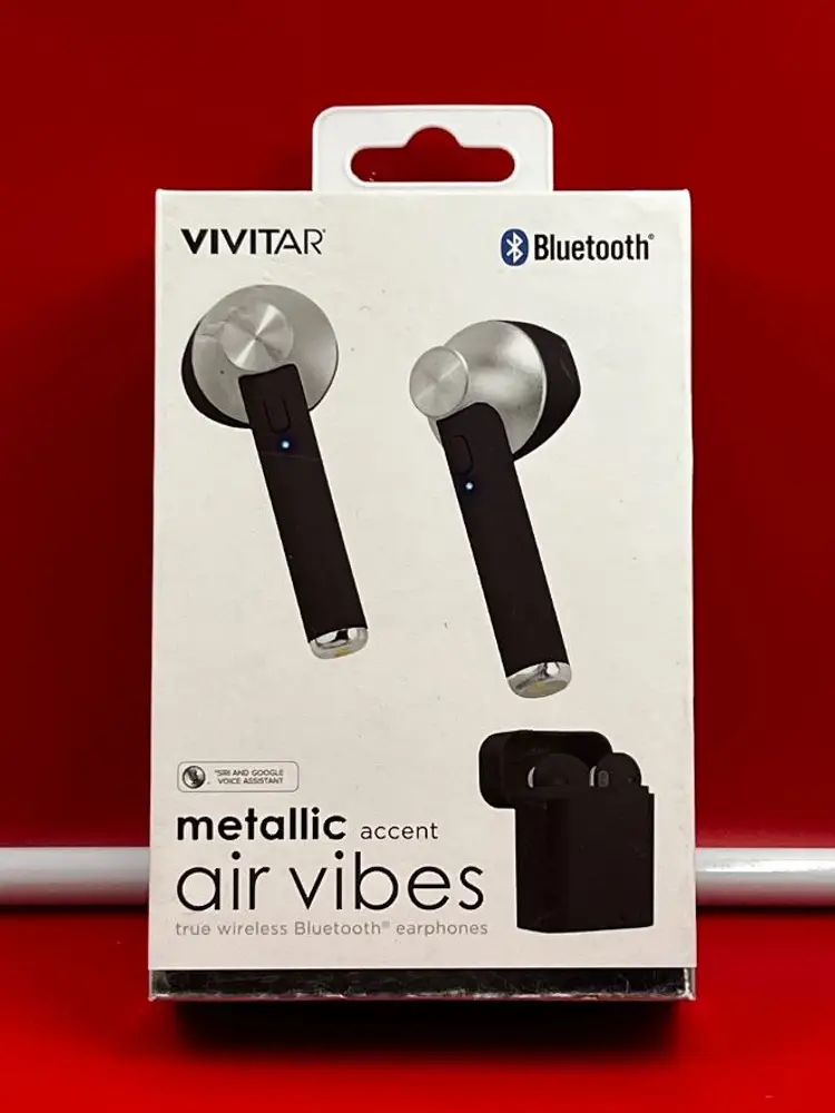 New in Box Vivitar AirVibes Metallic Accent Bluetooth Headphones - Black Silver