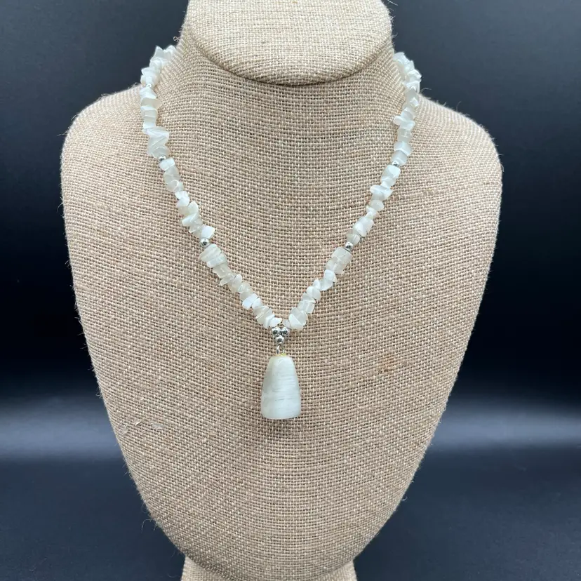 #22 White Opalescent Stone Necklace 20”