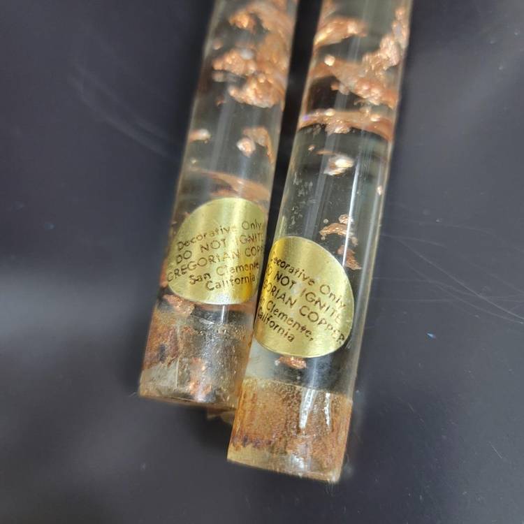 MCM Clear Lucite Candles with Copper Flakes