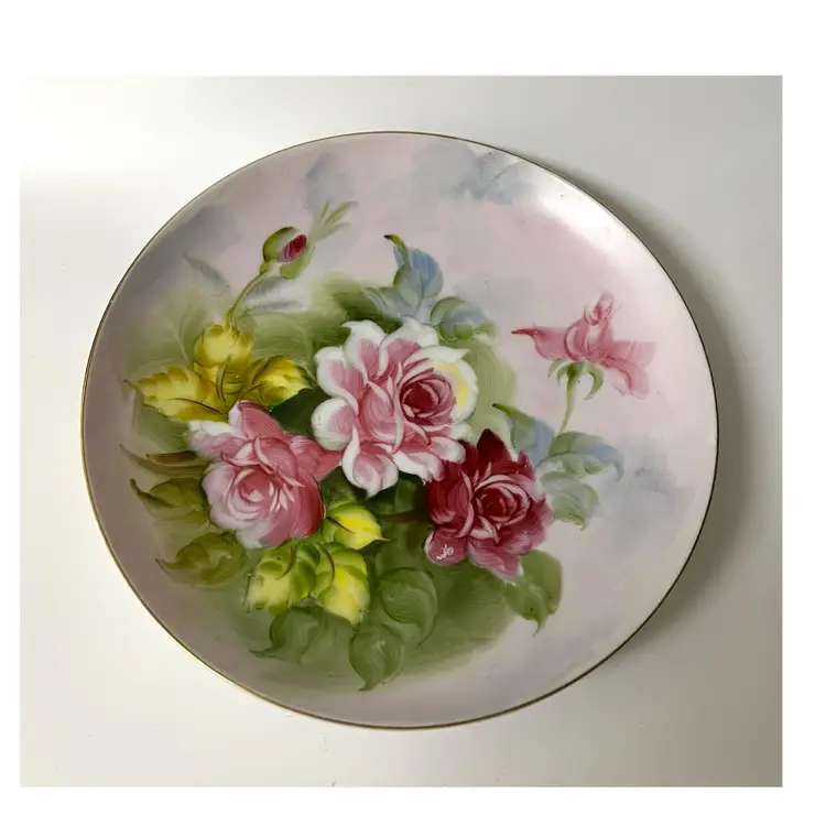 Lefton China Hand Painted Decorative Porcelain Plate Pink Roses SL2816 8 in diameter