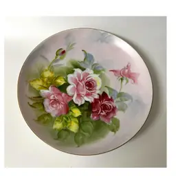 Lefton China Hand Painted Decorative Porcelain Plate Pink Roses SL2816 8 in diameter