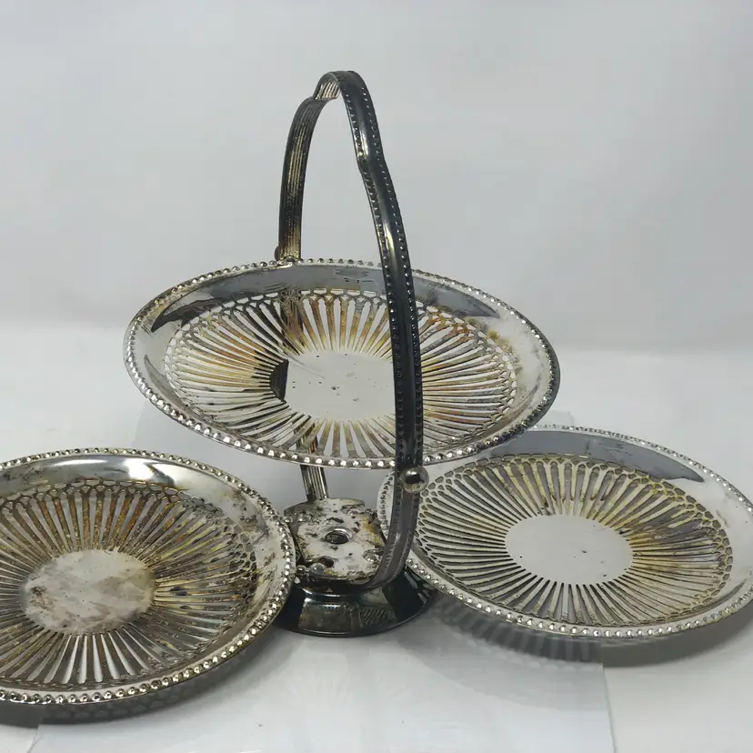 Silver Plated 3-Tier Cake Stand Paul Revere Silversmiths Original Box by Godinger Silver New York