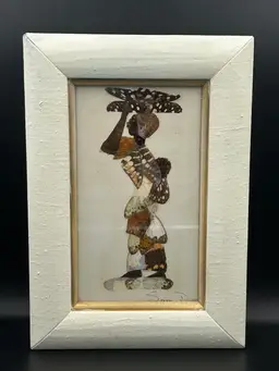 Vintage Mid-Century, Framed Artist Moses Mikumu Original African Butterfly Wing Art