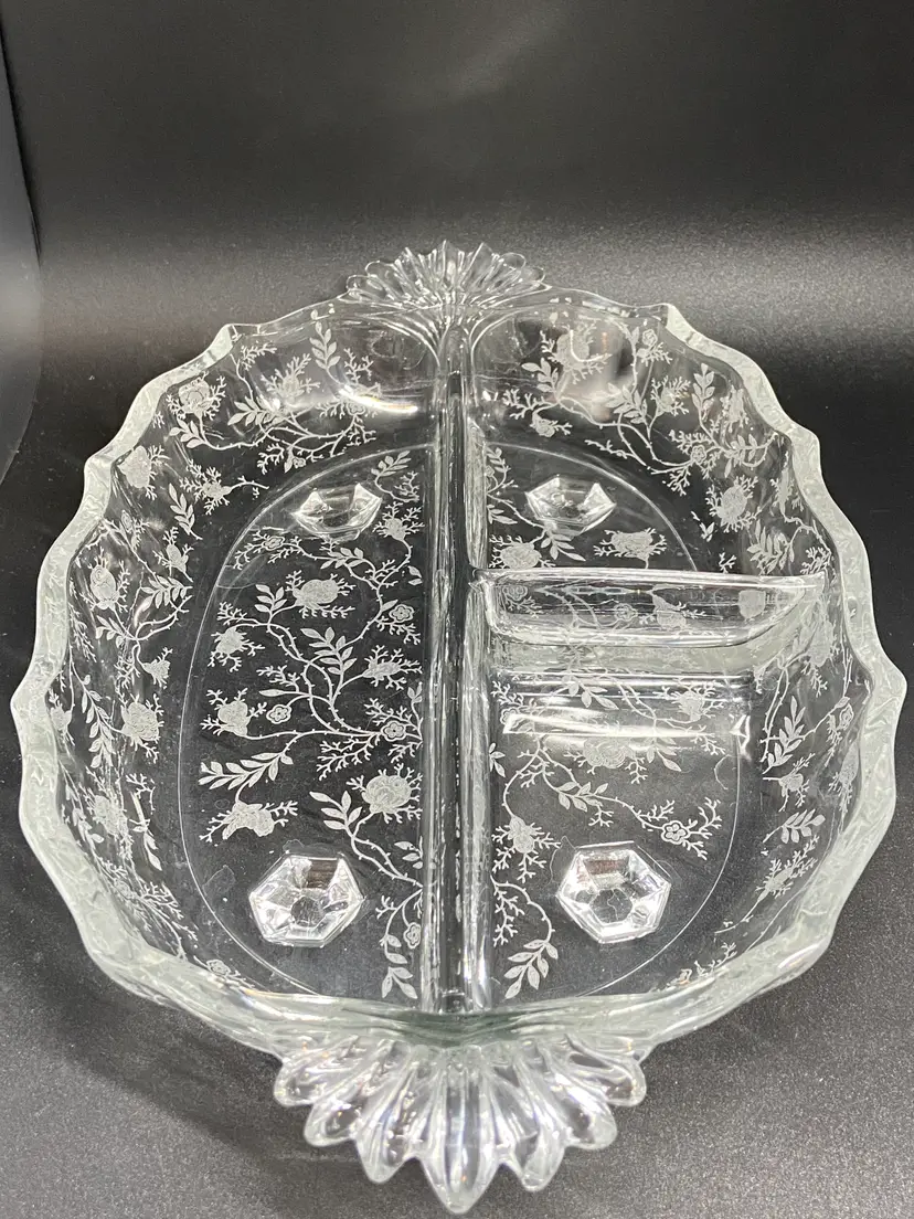 Vintage Fostoria Divided Clear Footed Relish Dish w/ Handles