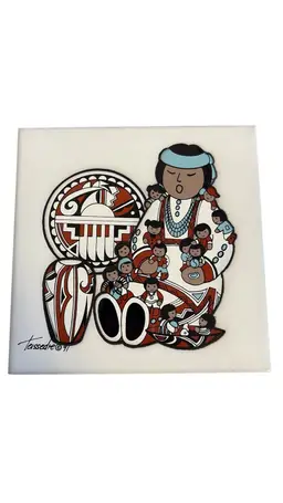 Vintage Storyteller Terracotta Trivet Cleo Teissedre 1991 White Multi