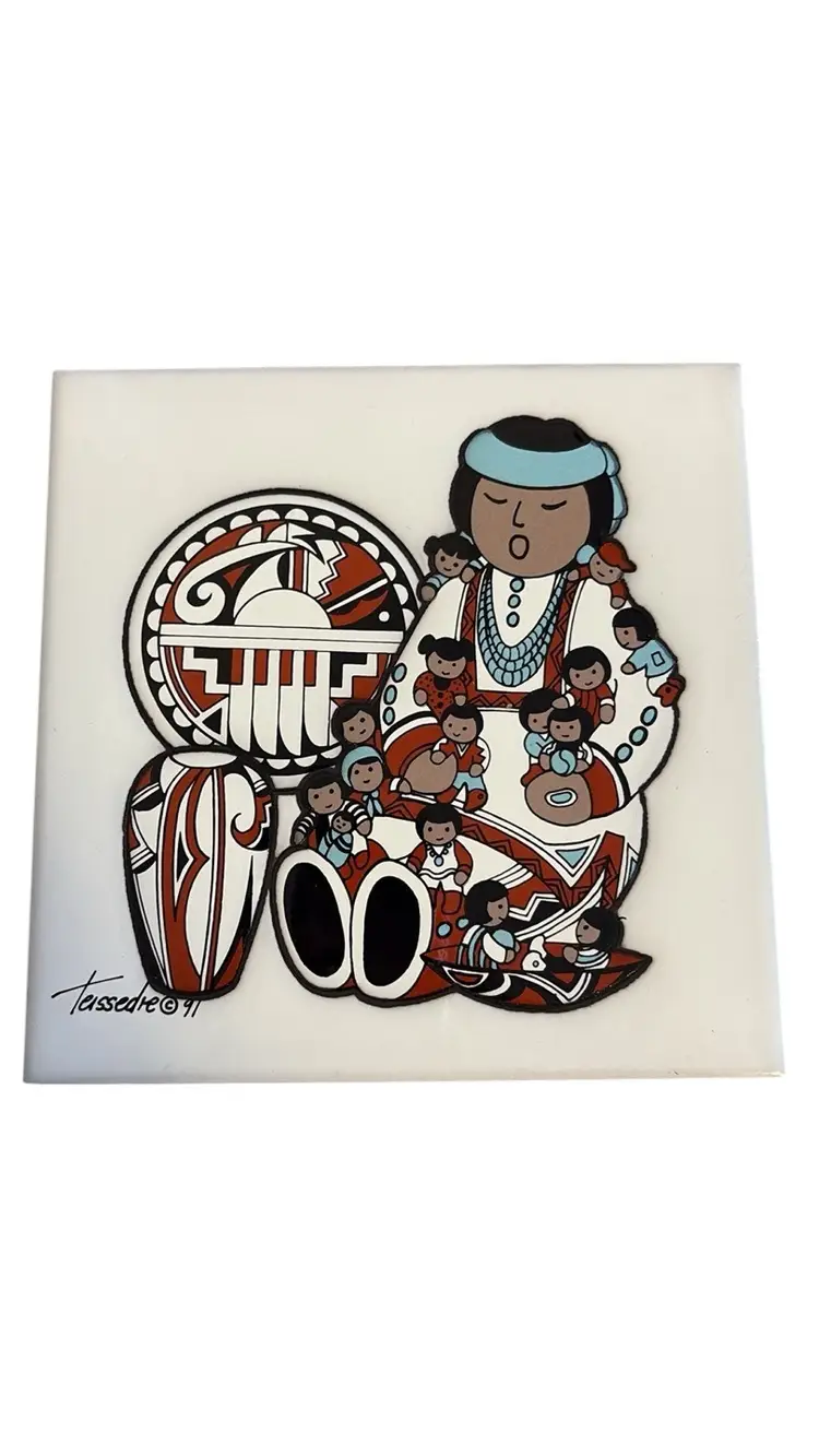 Vintage Storyteller Terracotta Trivet Cleo Teissedre 1991 White Multi