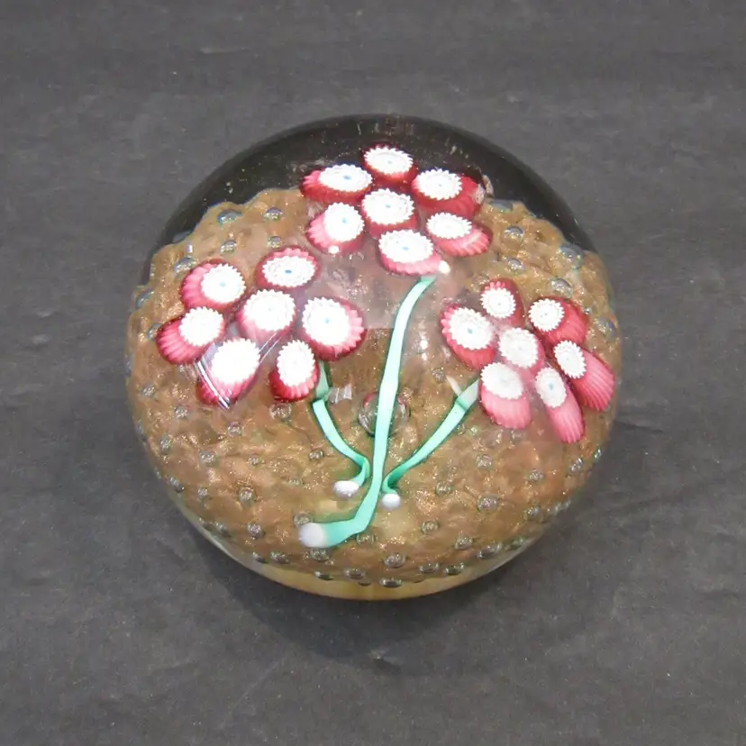 VINTAGE Murano Fratelli Toso Floral Cane Paperweight Aventurine w/ Original Sticker