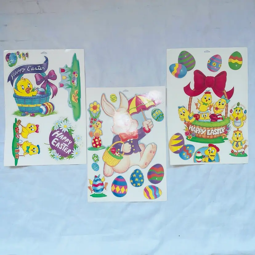 Vintage Easter Theme Reusable Vinyl Window Cling Set Of 3