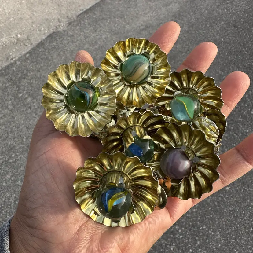 Brass Marble Holder Clips (with Marbles) Set/6