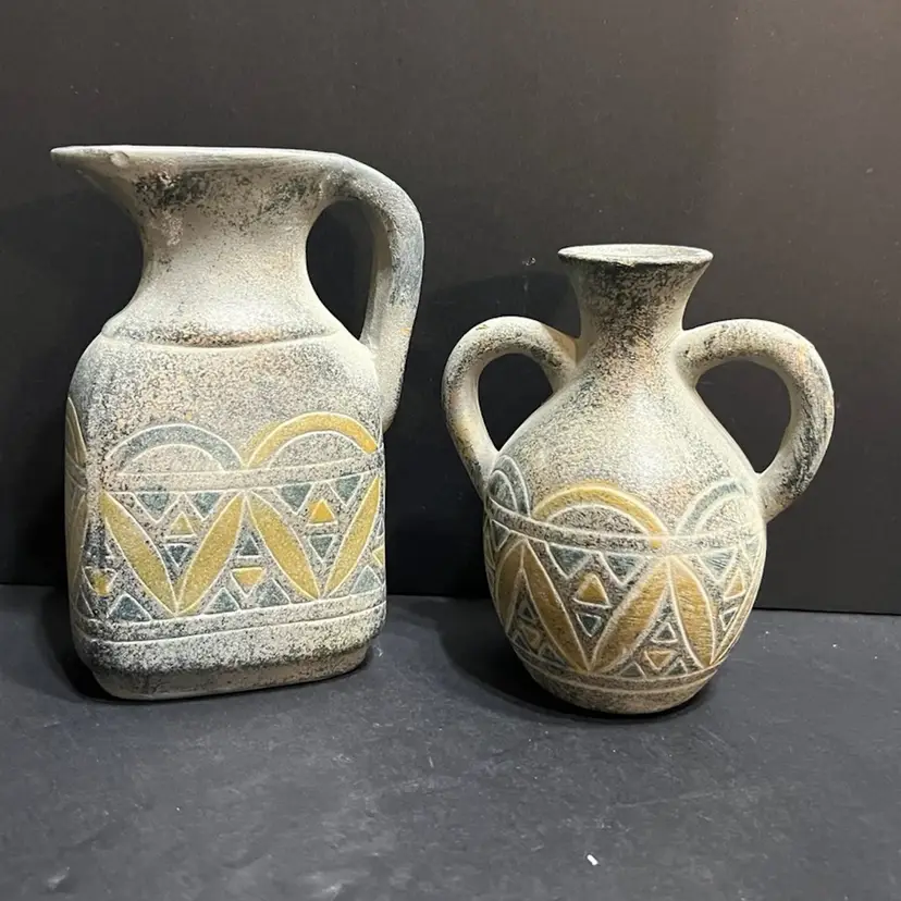 Pair of Pottery Vessels Textured Glaze Southwest, Signed