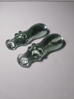 Kosta Boda Style Swimming Hippo Glass Paperweights x 2 Very Nice House Hippos!