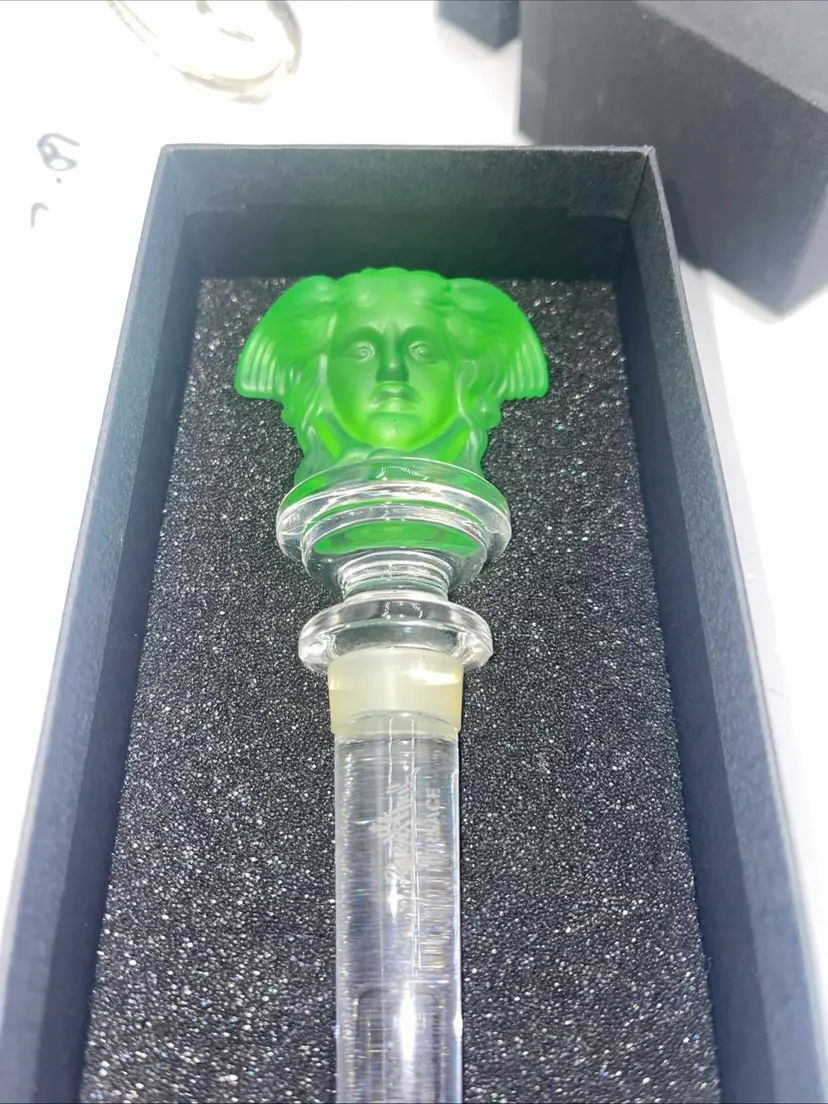 Versace by Rosenthal Medusa Head Lead Crystal Bottle Stopper w/ Box Green