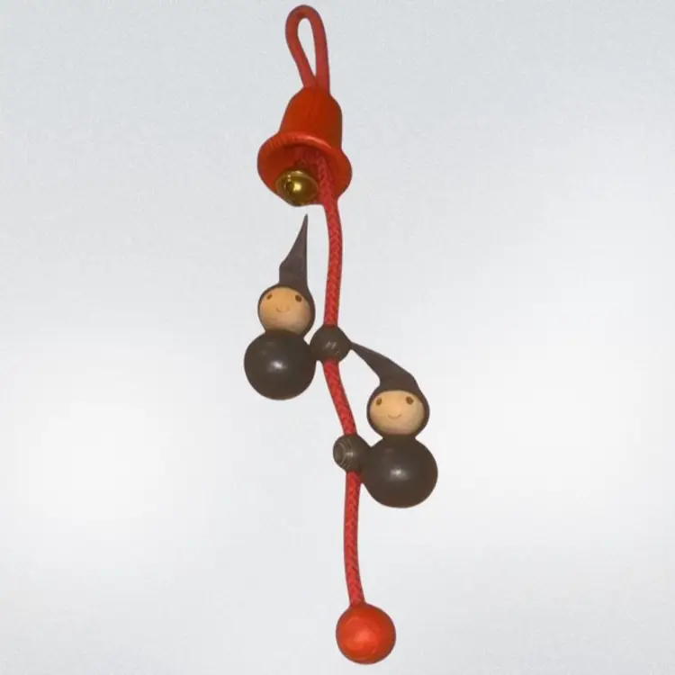 VTG Finnish Aarikka Tonttus Wooden Christmas Elves & Bell Hanging Decor 13.5”