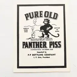Distillery Bottle Label Pure Old Panther Piss Funny Black and White Paper