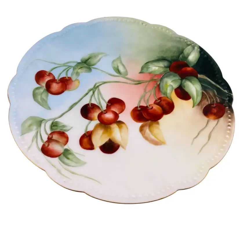 Antique Plate D & C France Hand Painted Cherries Vines Cottagecore Grannycore  9”