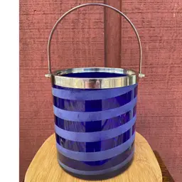 Cobalt Blue, Swirl Pattern, Ice Bucket With Silver-tone Metal Handle.