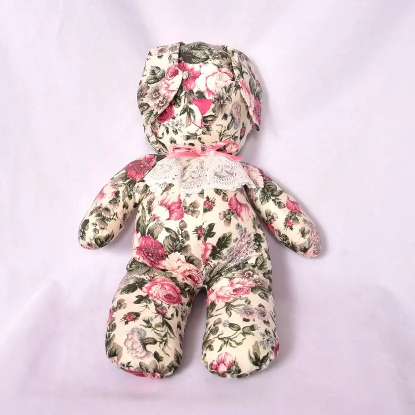 Vintage Floral Bunny Rabbit Pink Roses Stuffy