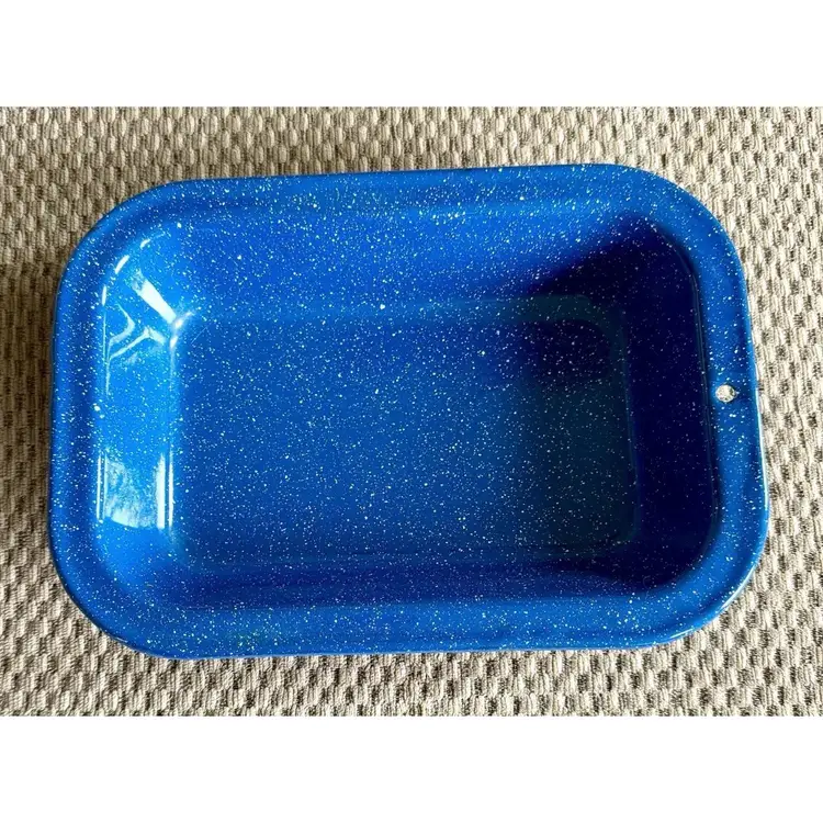 Vintage Blue White Granite Enamel Splatter Ware Rectangle Pan