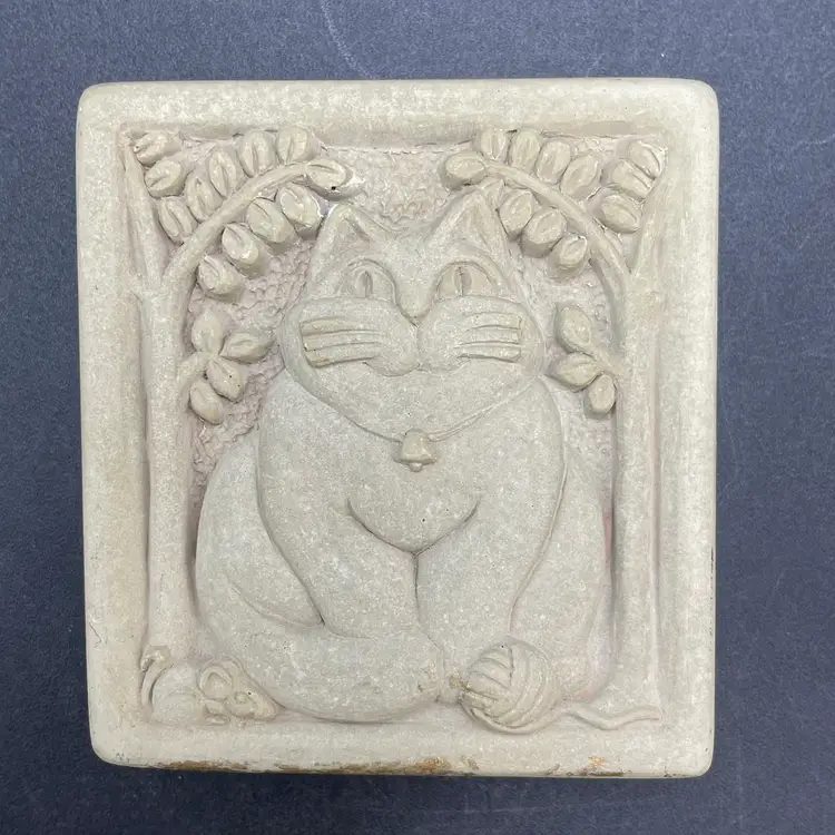 Carruth Studio Fat Cat Stone Wall Plaque Kitten Kitty Mouse Vintage Relief Garden Decor