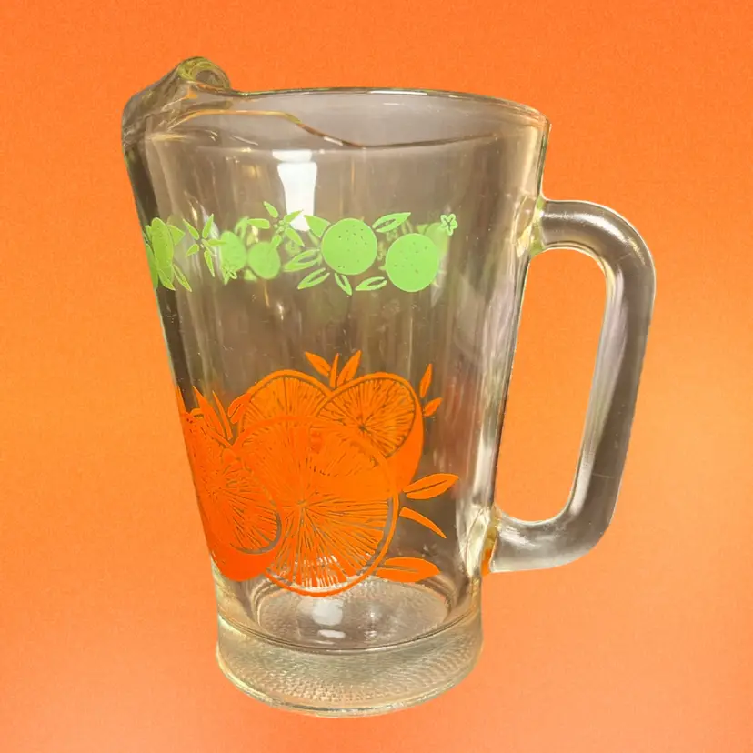 1960s - 1970s Anchor Hocking Glass Pitcher Featuring Retro Orange Slice Design