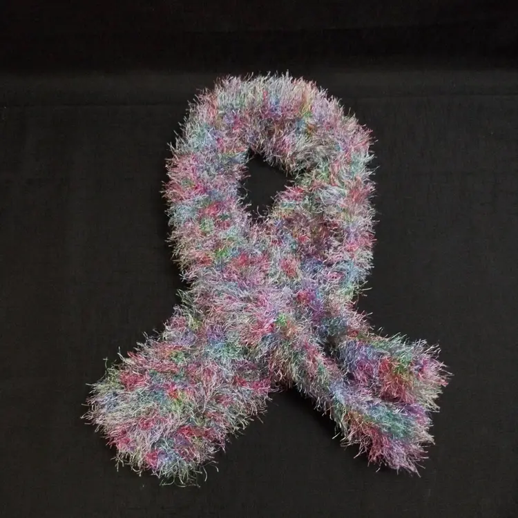 Made By Me! 42x5 Inch Long Fuzzy Yarn Rainbow Multicolor Knit Scarf "Tropical" Lion Brand Fun Fur