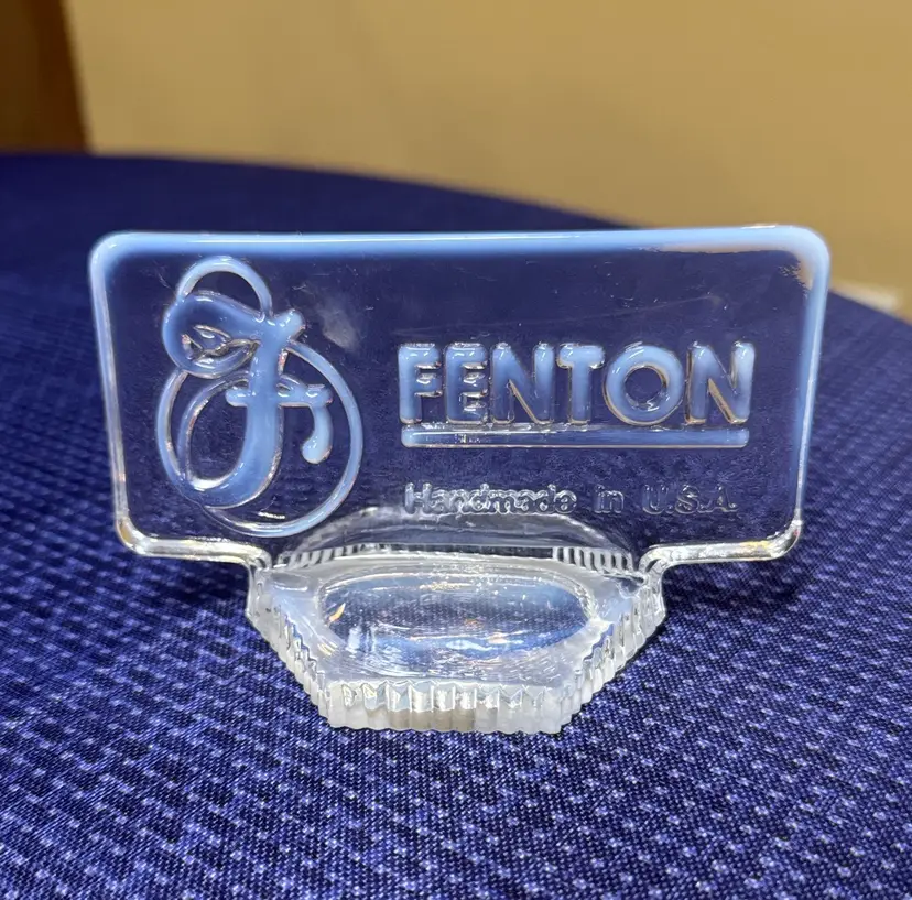 Fenton Clear Glass Logo Stand French Opalescent Glass Dealer Store Display Sign