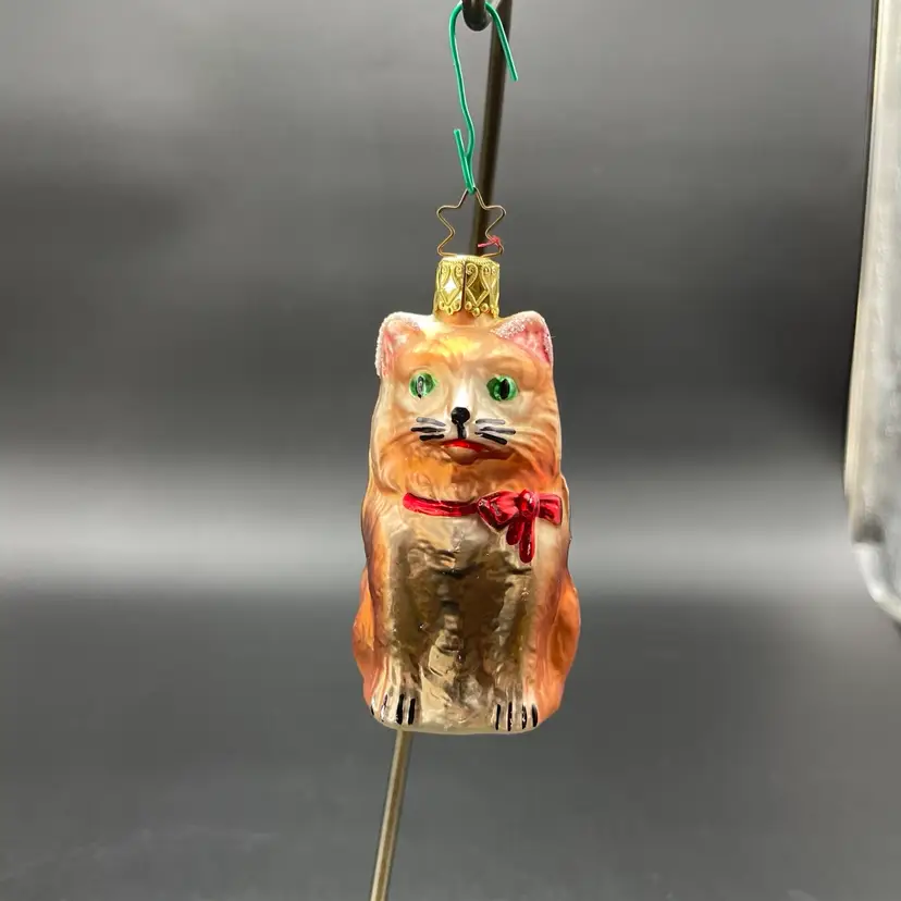 Blown Glass Cat Kitten Kitty Hanging Christmas Ornament Vintage Germany