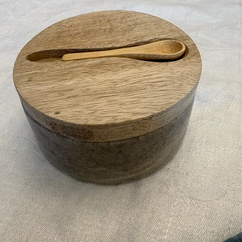 Kassatex Napoli 2 Chamber Salt Cellar With A Marble Base and Mango Wood Lid
