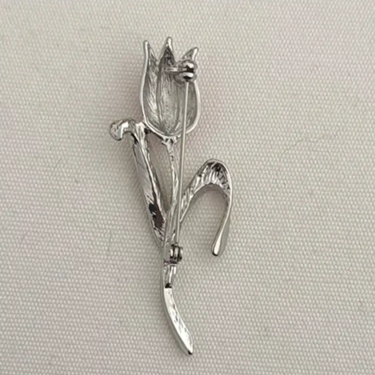 Silver Tone Enamel Tulip Brooch