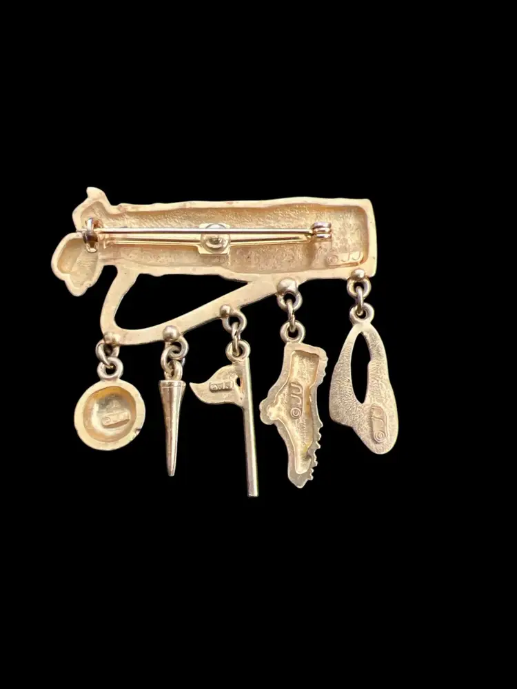 Vintage JJ Jonette Matte Gold Golf Bag Dangling Accessories Golfing Brooch #G-7