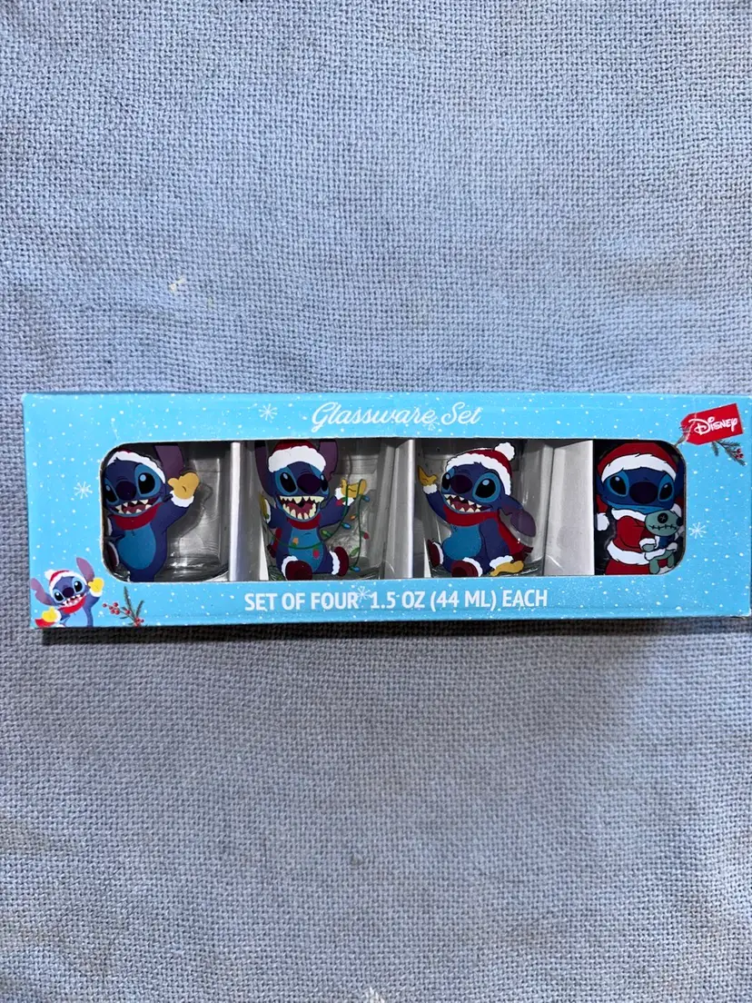 NIB Disney LILO & Stitch Christmas Theme Shot Glasses 1.5Oz Glassware Set of 4