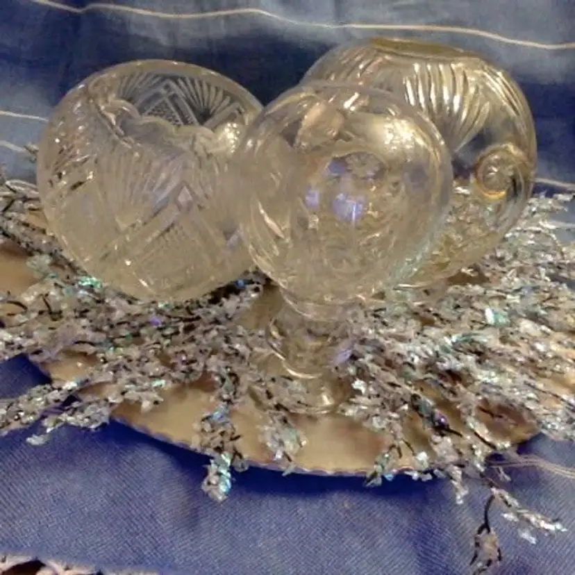 Christmas/New Year/Winter  Centerpiece  Cut Glass Globes on Ice Tray  $40